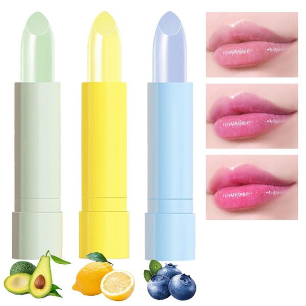 BINGBRUSH 3 Pcs Color Changing Lipstick Queen,Long Lasting Lip Care Moisturizer Lip Balm Magic Lip Gloss Lip Tint Stain Glossly (C-Avocado& D-Lemon& E-Blueberry)