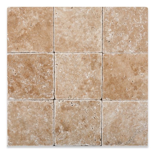 Walnut Travertine 4 X 4 Tumbled Field Tile - 4-pcs. Sample Set