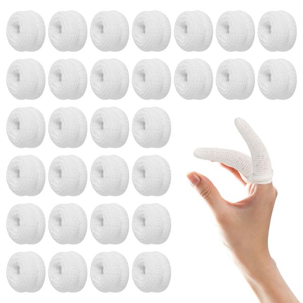 AOROPS Finger Bandage, 30 Pcs White Finger Cots Buddies Finger Bobs Thumb Bandage, Finger Bandages Tubular Finger Stall Tubular Bandages For Work Kitchen Finger Protection