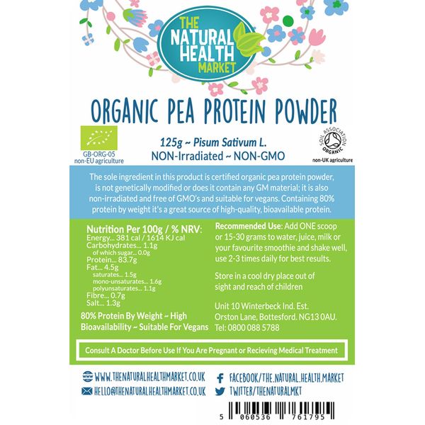 Organic Pea Protein Powder 125g by The Natural Health Market • 80% Vegan Protein