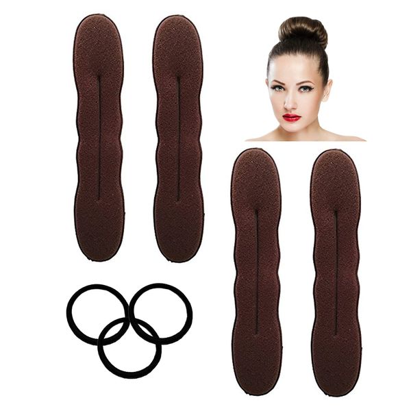 Styla Hair Brunette Magic Hair Bun Maker 4 Pack Large Foam Sponge Buns Shaper Accessories Strong Flexible Reusable Bun Twister for Updo’s, Ballet Buns, French Twist, Waves & more!