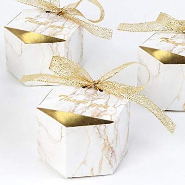 50pcs Marble Wedding Party Favor Boxes, Gold Wedding Candy Boxes Bags