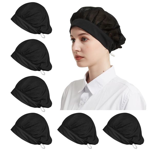 6 Pack Adjustable Chef Cap Mesh Cooking Hats Food Service Hair Nets Kitchen Net Reusable Restaurant Beanie