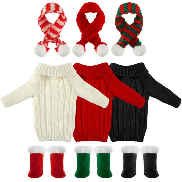 Bencailor 9 Pcs Christmas Elf Doll Clothes 11.5 Inch Elf Outfit Accessories Set Doll Clothing Include Knitted Santa Sweater Dolls Shoes Snow Boots Short Pants for Winter Doll(Black, Red, White)