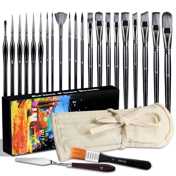 23 PCS Set Paintbrush, Professional Assorted Shape Soft Hair Bristle Art Brushes, All Purpose Artist Paint Brushes for Premium Adult Detail, Gouache, Acrylic, Oil Painting or Beginner