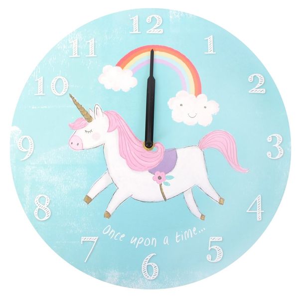 Something Different Round Unicorn Clock, MDF, Blue, 33.8 x 1 x 33.8 cm
