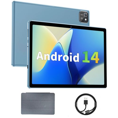 Tablet 10 inch Android 14 Tablets, 6GB RAM 64GB ROM 1TB Expand, Quad-Core Processor, 1280x800 LCD Touch Screen, WiFi 5, Dual Camera, BT5.0, 6000mAh Battery (Blue)