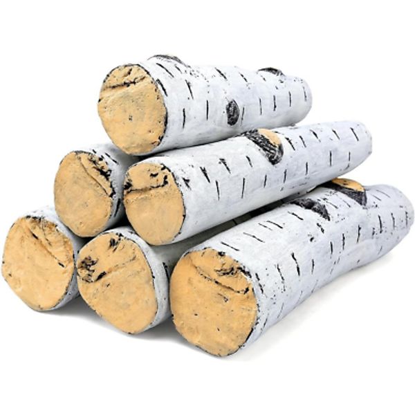 6 Pieces Gas Fireplace Logs, White Birch Wood Ceramic Logs for Propane, Gas, Gel