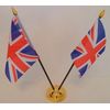United Kingdom Union Jack 2 Flag Desktop Table Display With Gold Base