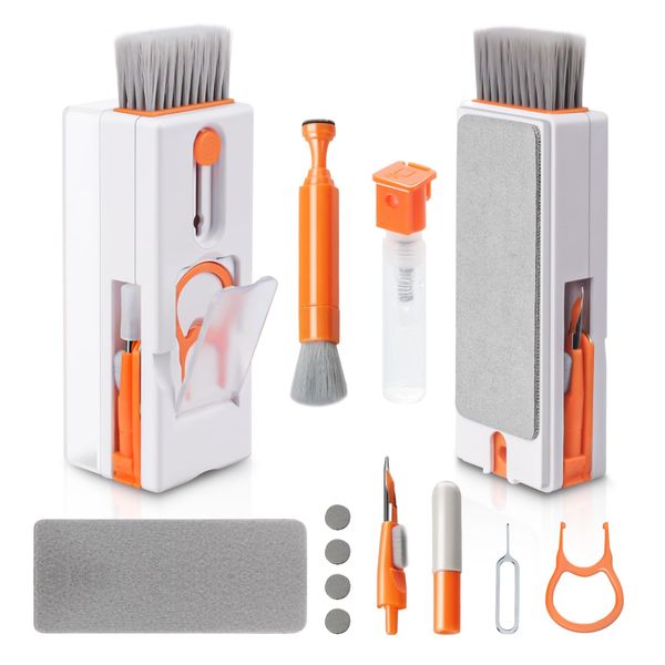 Alyvisun 11 in 1 Laptop Cleaning Kit, Multifunctional Keyboard Cleaner Brush with Keycap Puller for Tablet, Phones, PC, Orange