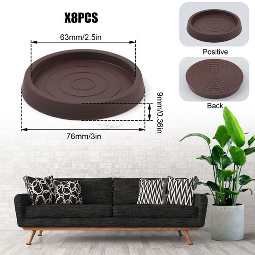 8PCS Furniture Caster Cups, 2.5inch/6.4cm Round Furniture Coasters Bed Stoppers Rubber Furniture Feet Silicone Chair Leg Protectors for Bed, Cabinet, Sofa, Chair, Table, Piano (Brown)