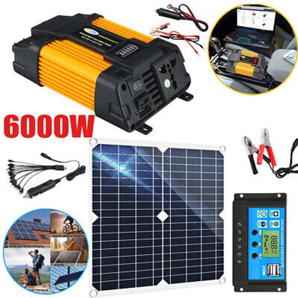 6000W Complete Solar Panel Kit Solar Power Generator 100A Home 110V Grid System