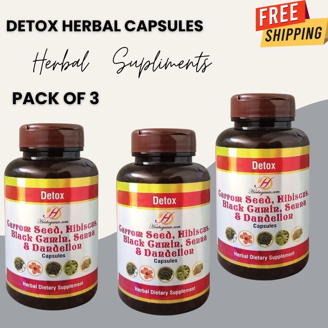 HERBOGANIC Detox Capsules with Carrom Seed, Hibiscus,Black Cumin,Senna,Dandelion