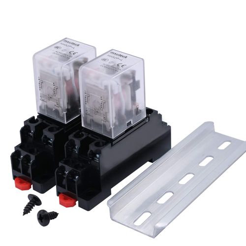 mxuteuk 2pcs HH52P DC 12V Coil 8 Pin 5A DPDT LED Indicator Electromagnetic Power Relay, with Base, with DIN Rail Slotted Aluminum