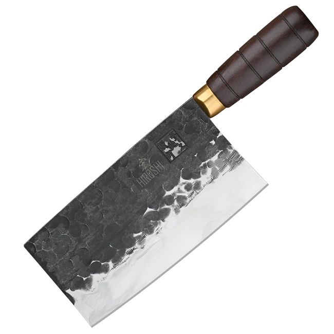 HIROSHI Hand Forged Chinese Knife, Bone-cutting Knife, Pumpkin Nakiri Knife, Cuisine Knife, Rust-Resistant, Natural Wenge Wood Handle (Black) Stylish, Anti-Slip