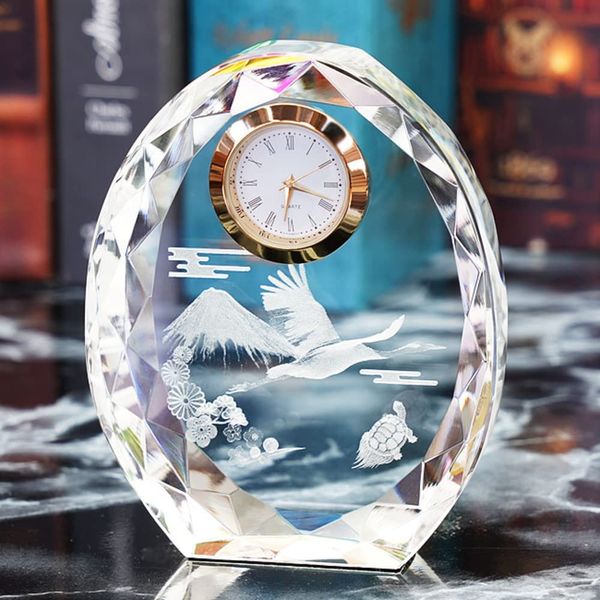SFC-5 Crystal Table Clock, Crane Turtle, Celebration, Gift, Precent, Gift, Fantasy Clock