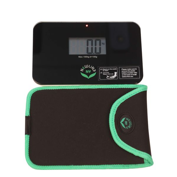 NewlineNY Step-on Super Mini Smallest Travel Bathroom Scale with Protection Sleeve: SBB0638SM-BK (Black) + NY-SMS-S001-BG