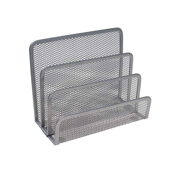 VANRA Small Letter Sorter Desktop File Holder Organizer Metal Mesh with 3 Vertical Upright Compartments (Silver)