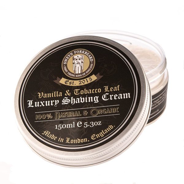 Organic Shaving Cream Vanilla & Tobacco Leaf Sweyn Forkbeard 150ml - 100% Organic Shaving Cream for Men Made in London