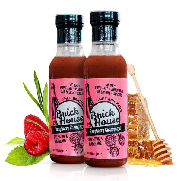 RASPBERRY CHAMPAGNE Vinaigrette Salad Dressing with Champagne Vinegar, Raspberry Puree & Non Gmo Sunflower Oil. Low Sodium, Low Carb, Dairy Free Keto Dressing by Brick House Vinaigrettes (2 pack)