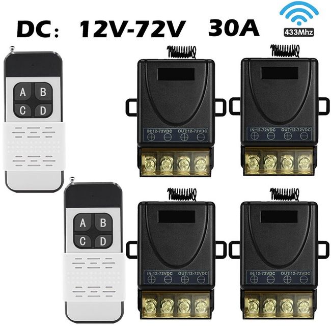 Universal 433Mhz Remote Control Wireless Switch DC 12V 24V 72V 30A