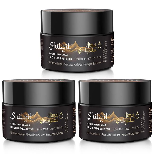Shilajit Purest Himalayan Shilajit Resin - Gold Grade 100% Pure Shilajit with Fulvic Acid & 85+ Trace Minerals Complex for Energy & Immune Support, Pack of 3 (6 Months Supply)