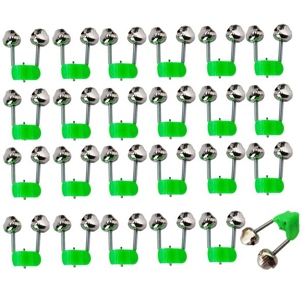 luzen 24Pcs Fishing Rod Alarm Dual Alert Bells Clip on Fishing Rod Bells Twin Bells Fishing Bells Fishing Accessory, Green