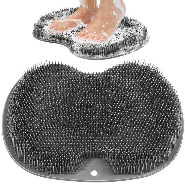 Foot Brush, Foot Wash Mat, Foot Odor Removal, Deodorizer, Clean, Foot Massage, Includes Hook Hole, Suction Cup Included, Anti-Slip, Bath, Antibacterial TPE Material, 3D Structure (Gray)