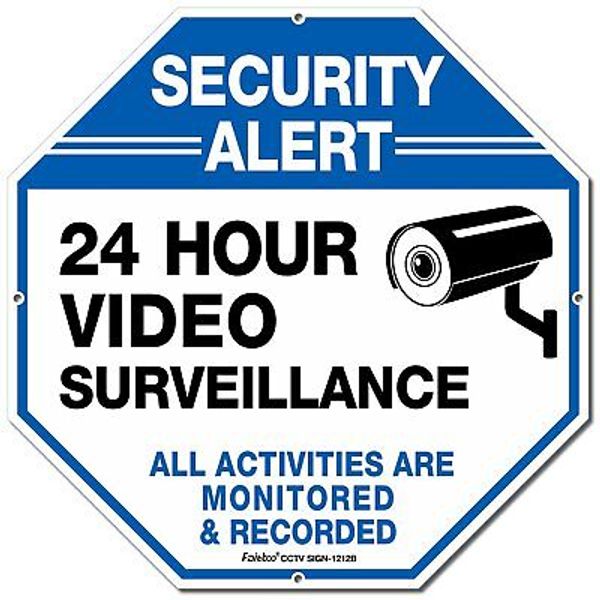 Video Surveillance Sign,Security Camera Sign, 12x12 Security Alert 24 Hour Vi...