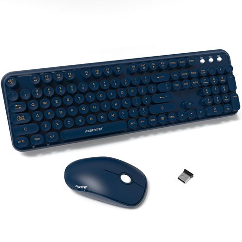 FOPETT Wireless Keyboard and Mouse Combo, 104 Keys Full-Sized 2.4 GHz Dropout-Free Connection, Round Keycap Colorful Keyboards for PC, Mac, Windows, Laptop, Desktop (Dark Blue)