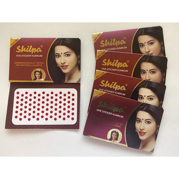 RED Shilpa Vive Stickers KUMKUM (5 Strips) Small - Size 8 (Diameter 3mm)