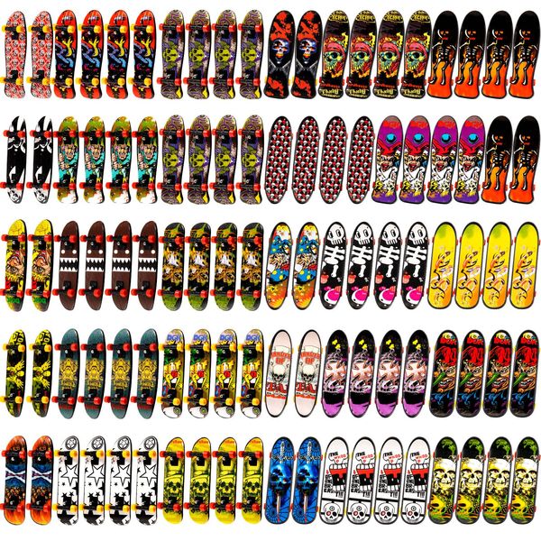 Hortsun 100 Pieces Fingerboard Finger Mini Skateboard Toy Finger Boards Set with Double Sided Pattern Creative Novelty Finger Toys Birthday Party Favors Gift for Teens and Adults, Random Pattern