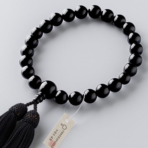 [Butsudanya Takita Shoten] Kyoto Prayer Beads for Men, Black Onyx, 22 Beads, Pure Silk Head, Rosary Bag Included, Men's Prayer Beads for All Sects, Certificate Included