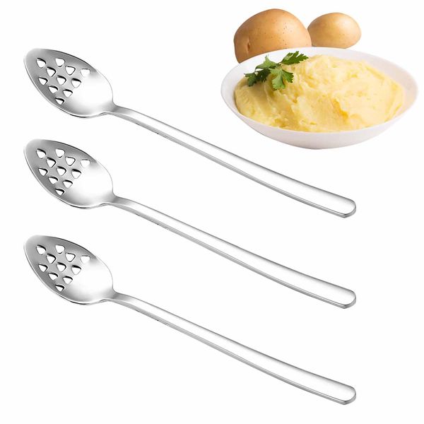 3 PCS Slotted Spoons Stainless Steel,Caviar Spoons for Home Restaurant Pressed Fruit Potato Garlic Paste Filter Soup