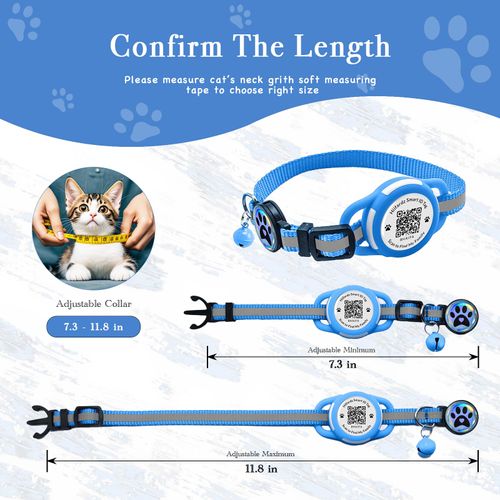 Reflective Airtag Cat Collar, Lightweight Breakaway with Hidden GPS Tracker & QR ID Tag, Safety & Peace of Mind for Cats & Kittens (Blue)
