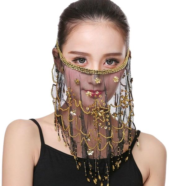 runrayay Damen Bauchmaske Maske Schöne Schleier mit Perlen glänzen Stammbaustanz Accessoires Halloween Make-up Ball Maske Accessoires Damen