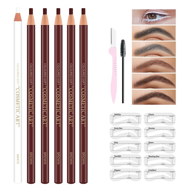 MAFK Waterproof Eye-Brows Pen-cil Set, Pull Cord Peel-off Eyebrow Pencil Microblading Pen Supplies Kit, White Eye-Liner and Eyebrows Tool Tattoo Makeup For Marking (Brown)