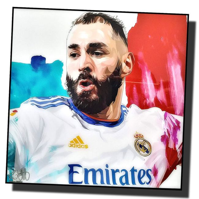 Famous Popart Gallery Karim Benzema Real Madrid Overseas Soccer Art Panel Wooden Wall Hanging Poster Decor Soccer Goods (10.2 x 10.2 inches (26 x 26 cm) Art Panel Only)