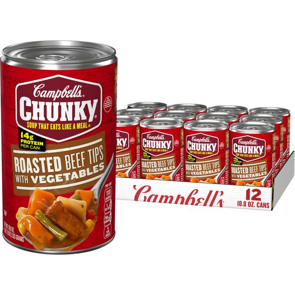 Campbell’s Chunky Soup, Roast Beef Tips With Vegetables Soup, 18.8 Oz Can (Case of 12)