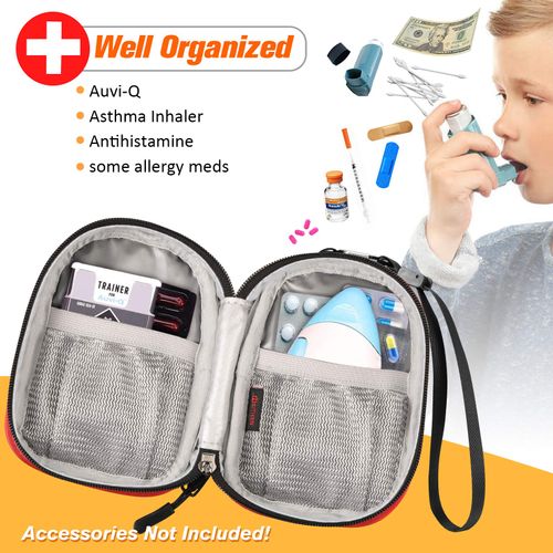 SITHON Insulated Medicine Carrying Case Bag - Small Travel Medication Organizer Emergency Medical Pouch Holds Auvi Q, Nasal Spray, Allergy Meds, Asthma Inhaler Case, Red