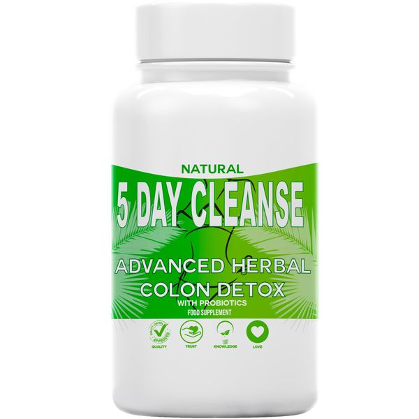 5 Day Rapid Colon Detox & Cleanse | 30 Vegan Capsules | Natural Laxative with Probiotic | Constipation Bloating Gut Detox Relief | All Natural Ingredients Vitamins | Gluten Free | Easy to Swallow