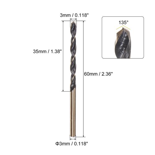sourcing map 6pcs Jobber Drill Bits 3mm (0.118") Black Nitride & Gold Titanium Coated M2 High Speed Steel (HSS) Twist Drill Bits for Stainless Steel Aluminum Alloy Metal