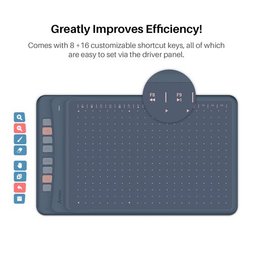 Artisul A1201 Graphics Drawing Tablet Compatible with Android Phone,10x6 Inch Digital Drawing Tablet with 8192 Level Battery-Free Stylus, Supports Tilt,8 Hot Keys, Works with Win, Mac and Android