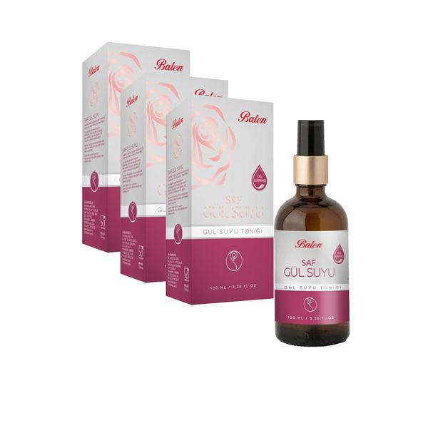 3 Kutu Balen Gül Suyu 100 ml. Saf Gül Suyu Pure Rose Water Gül Suyu Tonik Sprey Uçlu