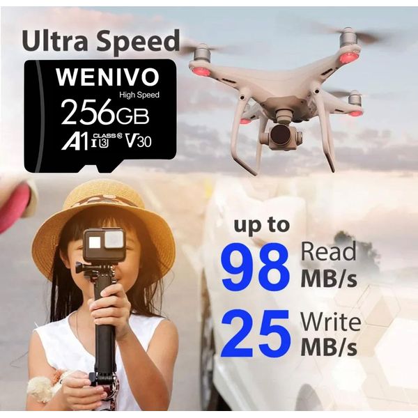 Micro Memory Card with Adapter U3 C10 High Speed Flash TF Data Storage Micro Card UHS-I MicroXC A1,V30,UHS-I, HD,UHD,4K Video Pro 80mb/s High Speed for Smartphone,Security Camera,Tablet,Drone,DashCam