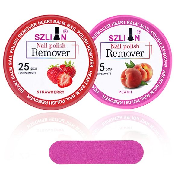 50PCS Nail Polish Remover Pads, Gel Nail Wipes Nail Paint Remover Nail Varnish Remover Pads Easy to Carry Instant Removal Nail Wipes (Strawberry, Peach)