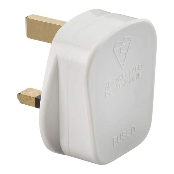 13A Plug Top with 5A Fuse - White (Screw Cord Grip)