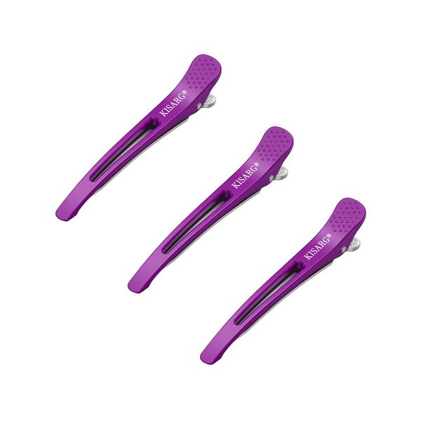 KISARG Duck Curl Hair Clips, Hairdresser Curl Clips, Bangs, Barbers, Commercial Clips, Hair Accessories, No Traces, Anti-Slip, Bulk Purchase, Set of 3, 4.5 inches (11.5 cm), Purple