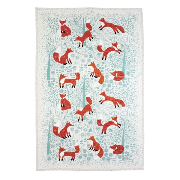 Ulster Weavers Foraging Fox Tea Towel - 100% Cotton - With Cute Animal Hand Drawn Design, Duck Egg Blue - Kitchen and Cooking Gifts for Bakers & Chefs - Homeware & Kitchenware Range