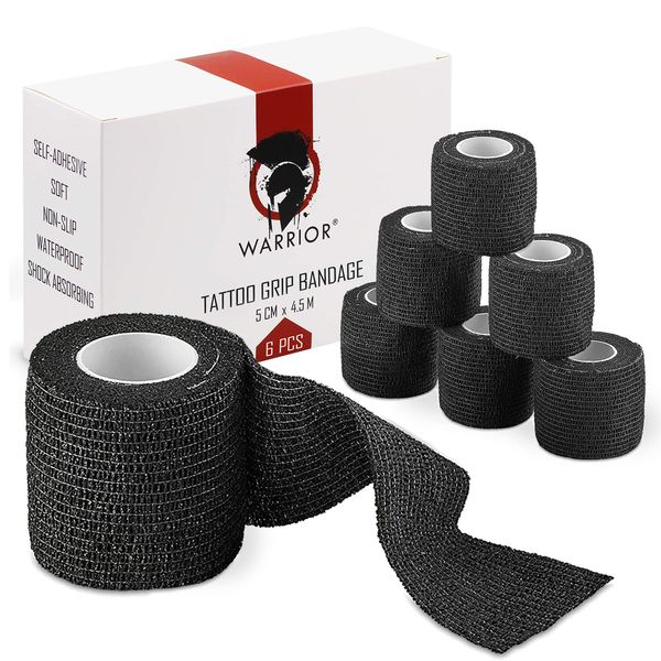 WARRIOR Tattoo Griff Bandage Selbstklebende Wasserdichte Tattoo-Griffabdeckung Tattoo Grip Tape Wrap 4,5 m x 5 cm Verpackung 6 stück Schwarz